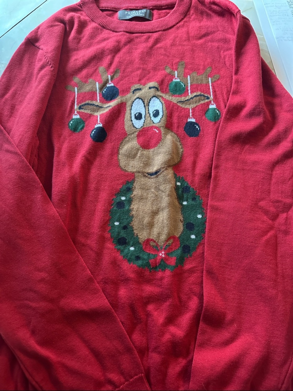 Primark Red Crewneck Sweater with Holiday Motif - NWOT